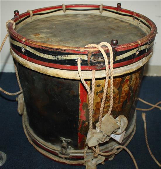 An early 20th century military brass drum for the Gloucestershire Regiment, 14.5in.